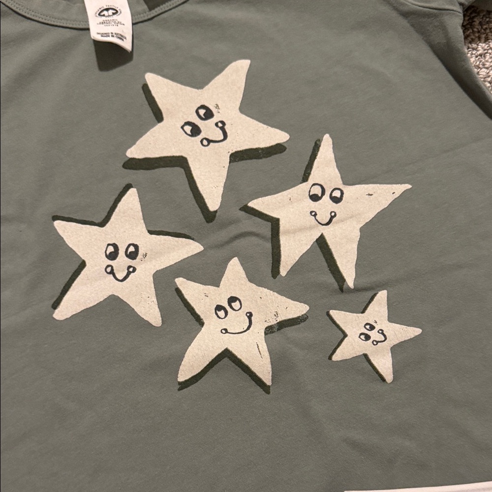 Bonds Olive Green Star Print Tee & Shorts Pajama Set organic cotton size 7 - Picture 3 of 3